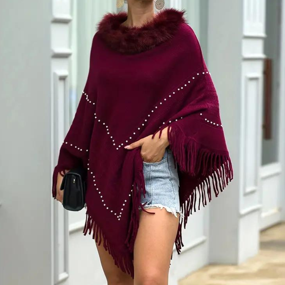 Poncho Donna in Maglia Dettagli Raffinati Elegante