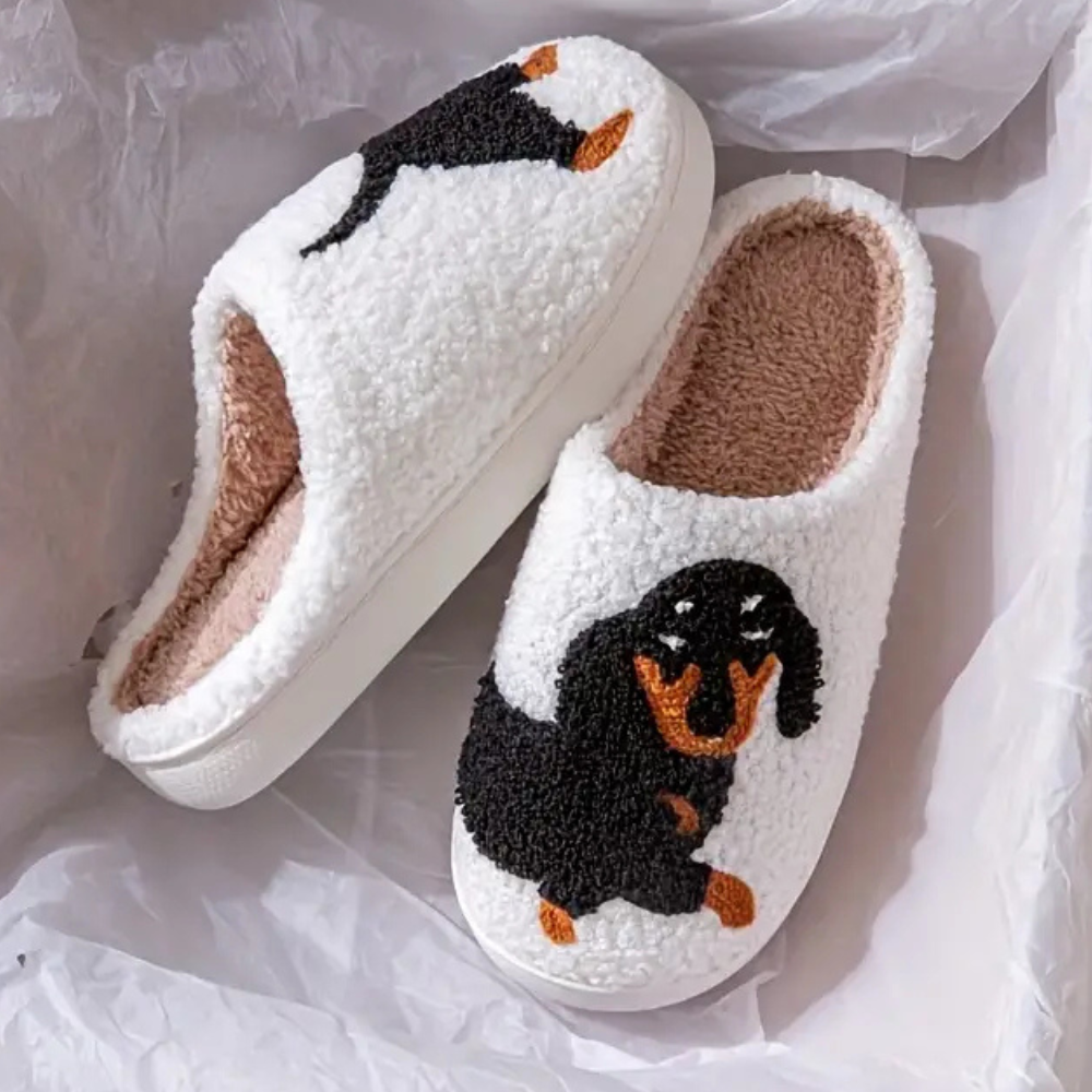 Pantofole Donna in Peluche Forma Bassotto Morbide - Vesarelli