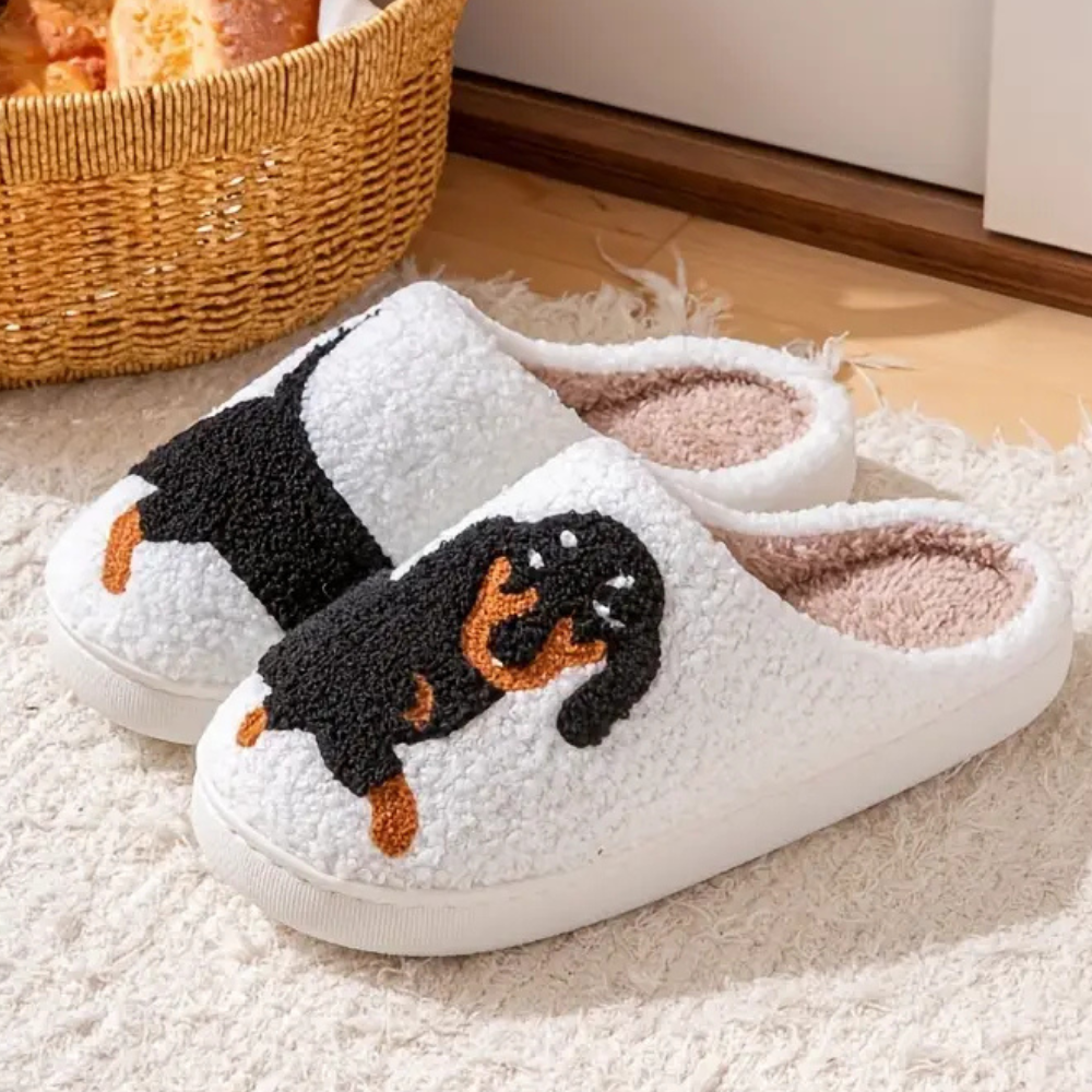 Pantofole Donna in Peluche Forma Bassotto Morbide