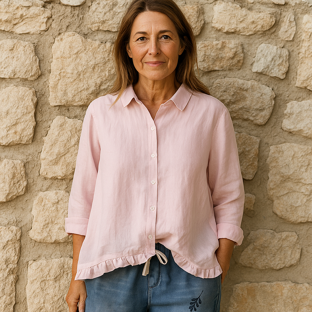 Camicia Donna Lino Maniche Corte Stile Casual Estivo