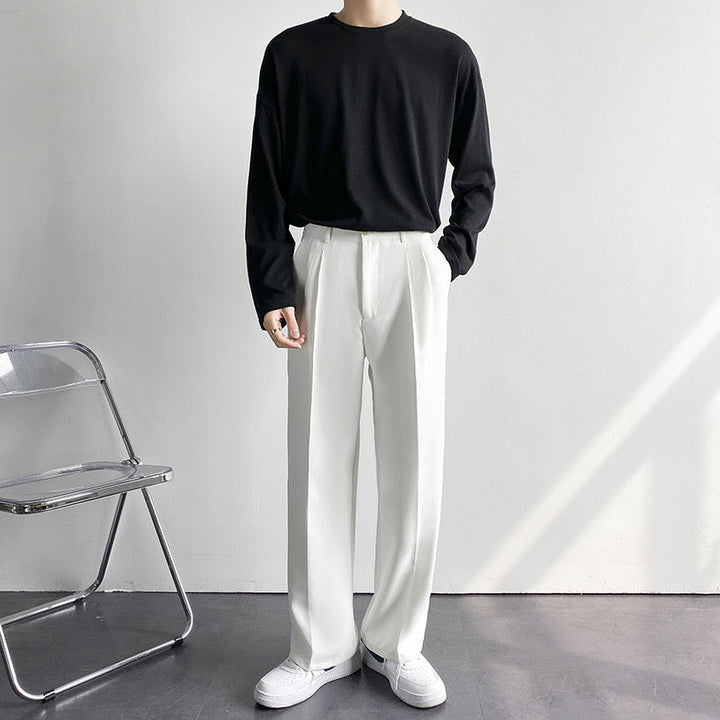 Pantaloni Uomo Slim con Pieghe Passanti e Cintura Affusolati