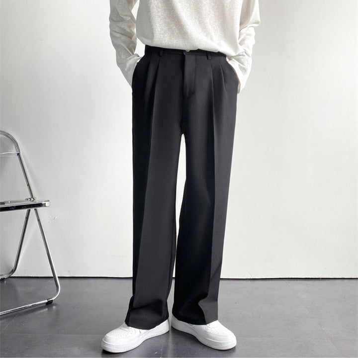 Pantaloni Uomo Slim con Pieghe Passanti e Cintura Affusolati