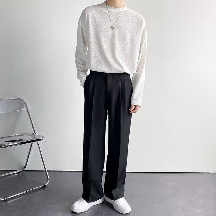 Pantaloni Uomo Slim con Pieghe Passanti e Cintura Affusolati