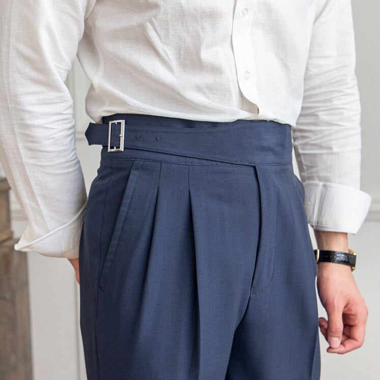 Pantaloni Uomo Sartoriali con Pieghe e Cintura Regolabile - Vesarelli
