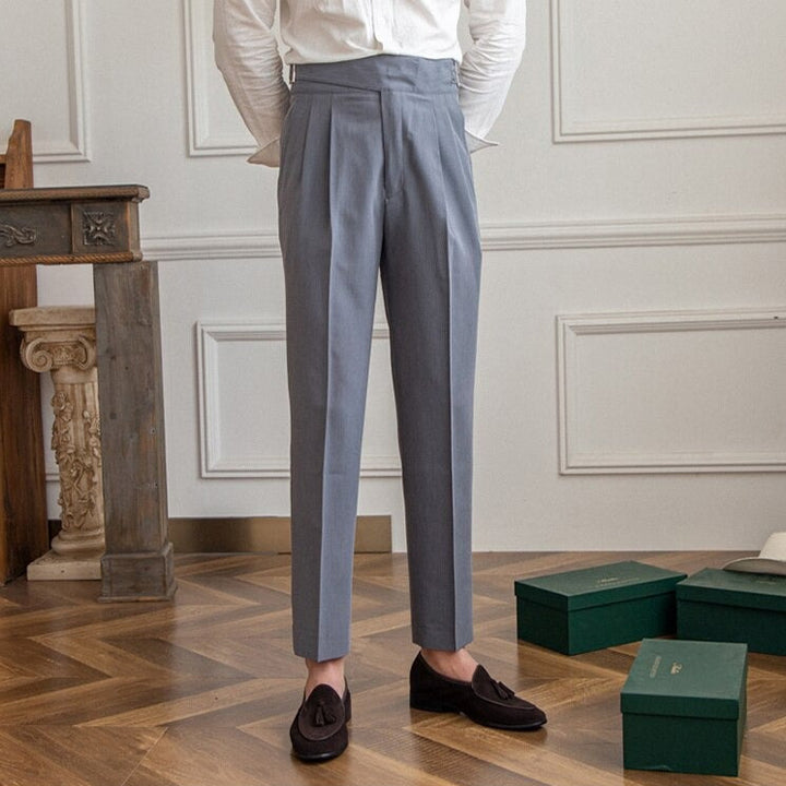 Pantaloni Uomo Sartoriali con Pieghe e Cintura Regolabile