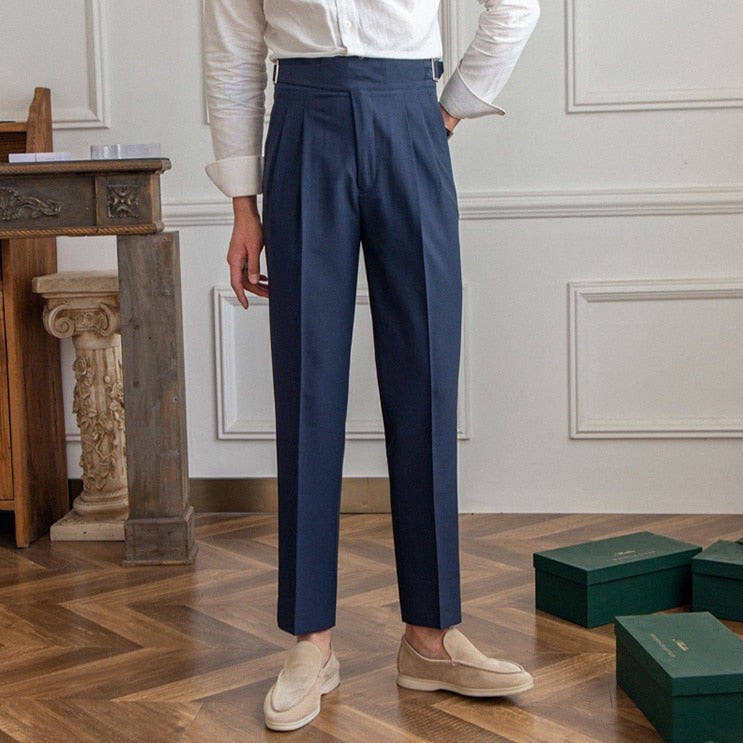 Pantaloni Uomo Sartoriali con Pieghe e Cintura Regolabile