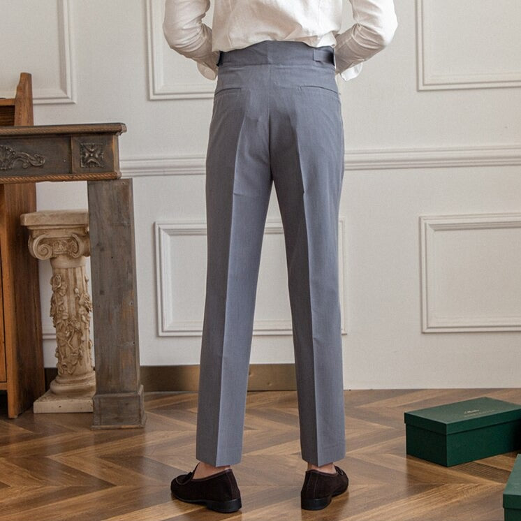 Pantaloni Uomo Sartoriali con Pieghe e Cintura Regolabile
