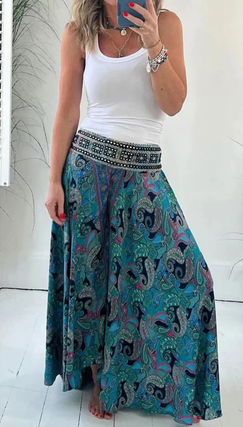 Pantaloni Culotte Donna Tessuto Leggero Stampa Floreale Regular Fit - Vesarelli