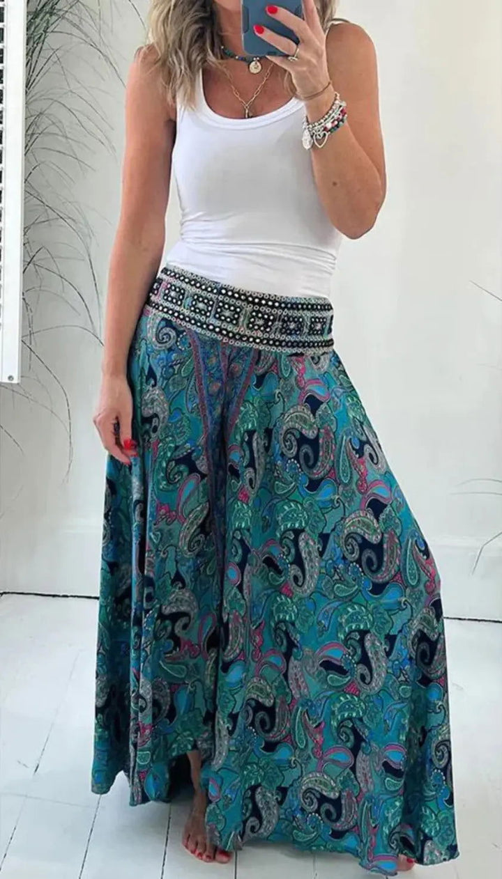 Pantaloni Culotte Donna Tessuto Leggero Stampa Floreale Regular Fit - Vesarelli