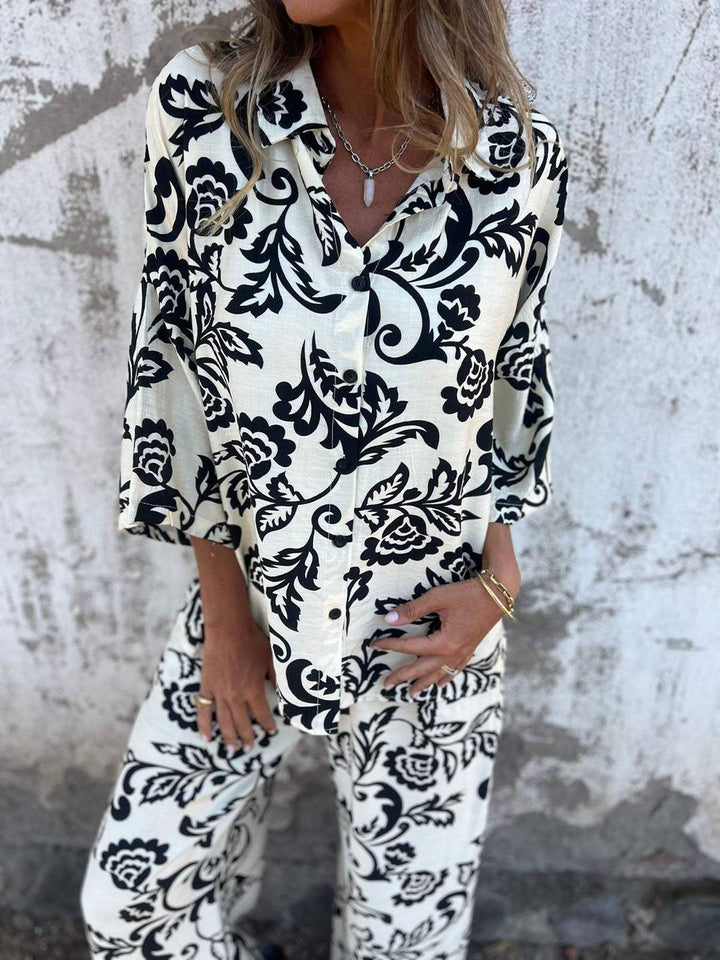 Completo Donna Due Pezzi Tessuto Leggero Pantaloni Gamba Larga