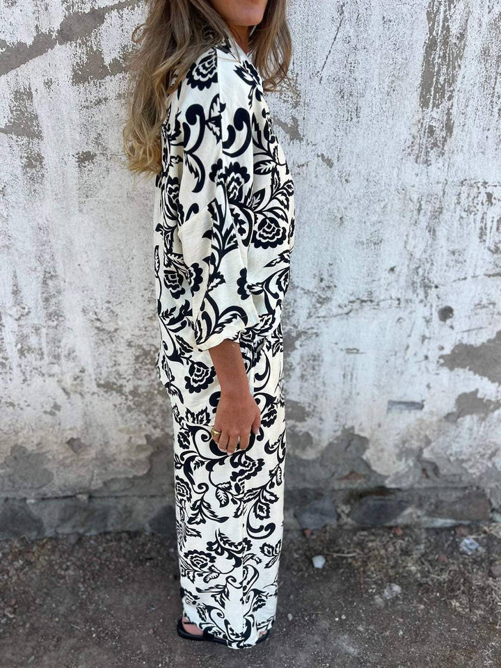Completo Donna Due Pezzi Tessuto Leggero Pantaloni Gamba Larga