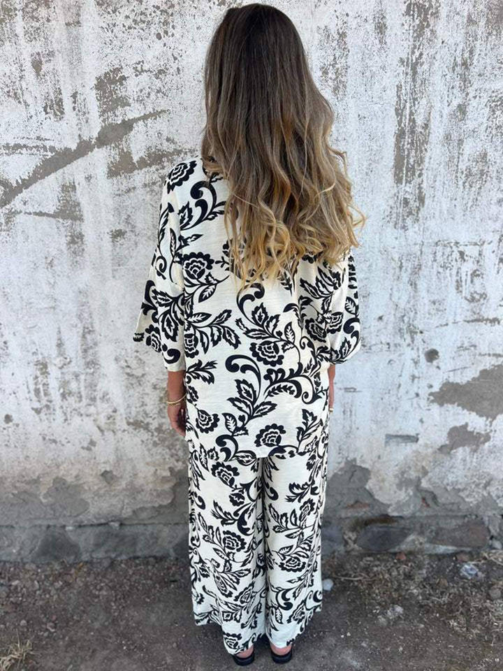 Completo Donna Due Pezzi Tessuto Leggero Pantaloni Gamba Larga