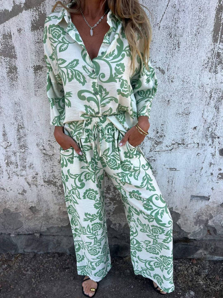 Completo Donna Due Pezzi Tessuto Leggero Pantaloni Gamba Larga - Vesarelli