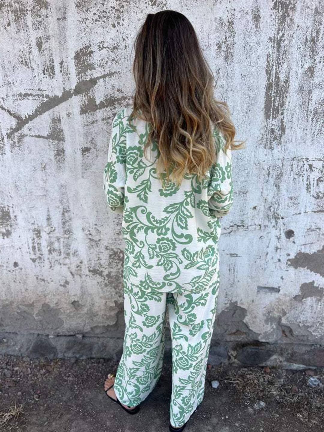 Completo Donna Due Pezzi Tessuto Leggero Pantaloni Gamba Larga
