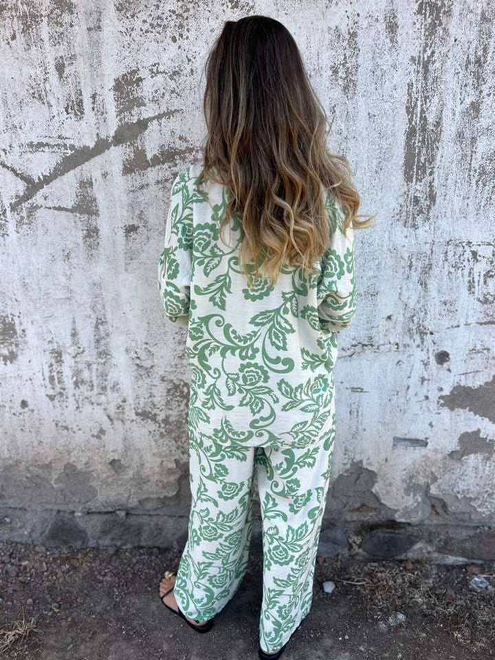 Completo Donna Due Pezzi Tessuto Leggero Pantaloni Gamba Larga