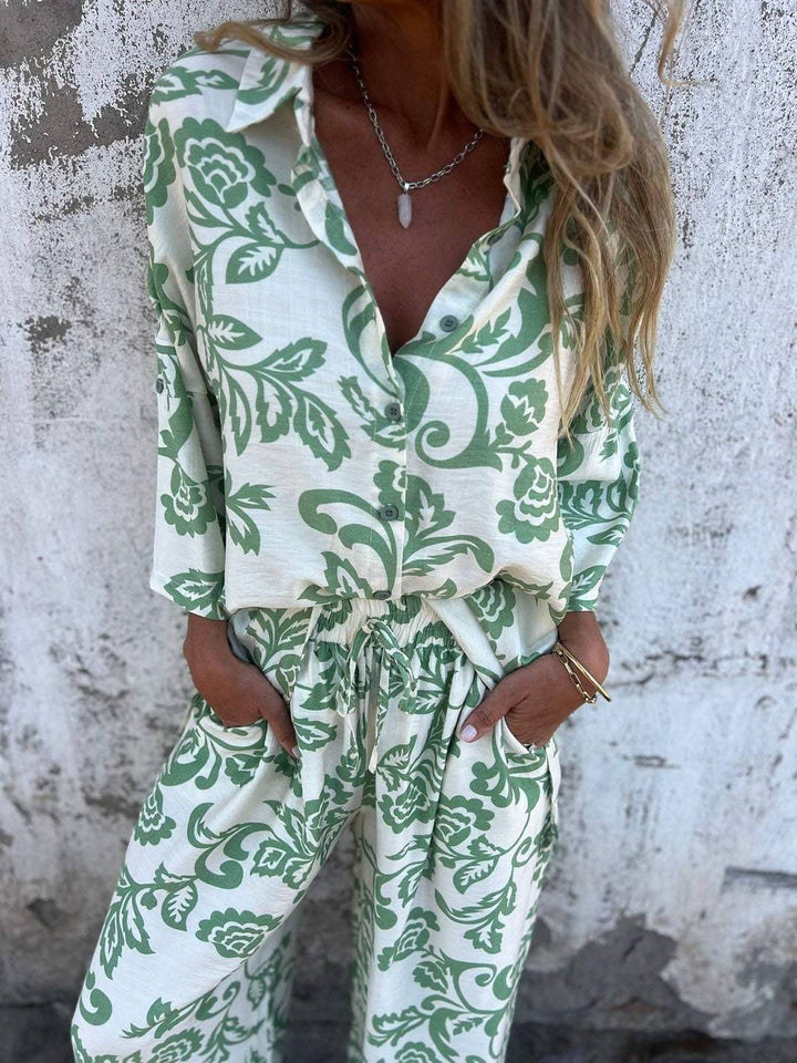 Completo Donna Due Pezzi Tessuto Leggero Pantaloni Gamba Larga