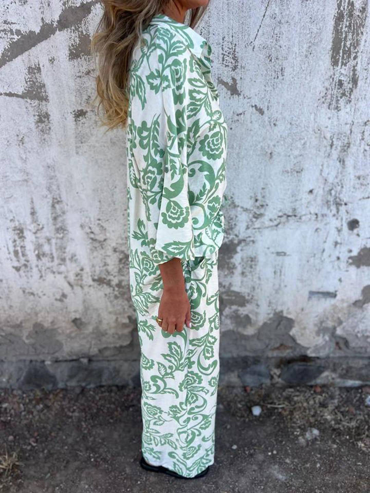 Completo Donna Due Pezzi Tessuto Leggero Pantaloni Gamba Larga
