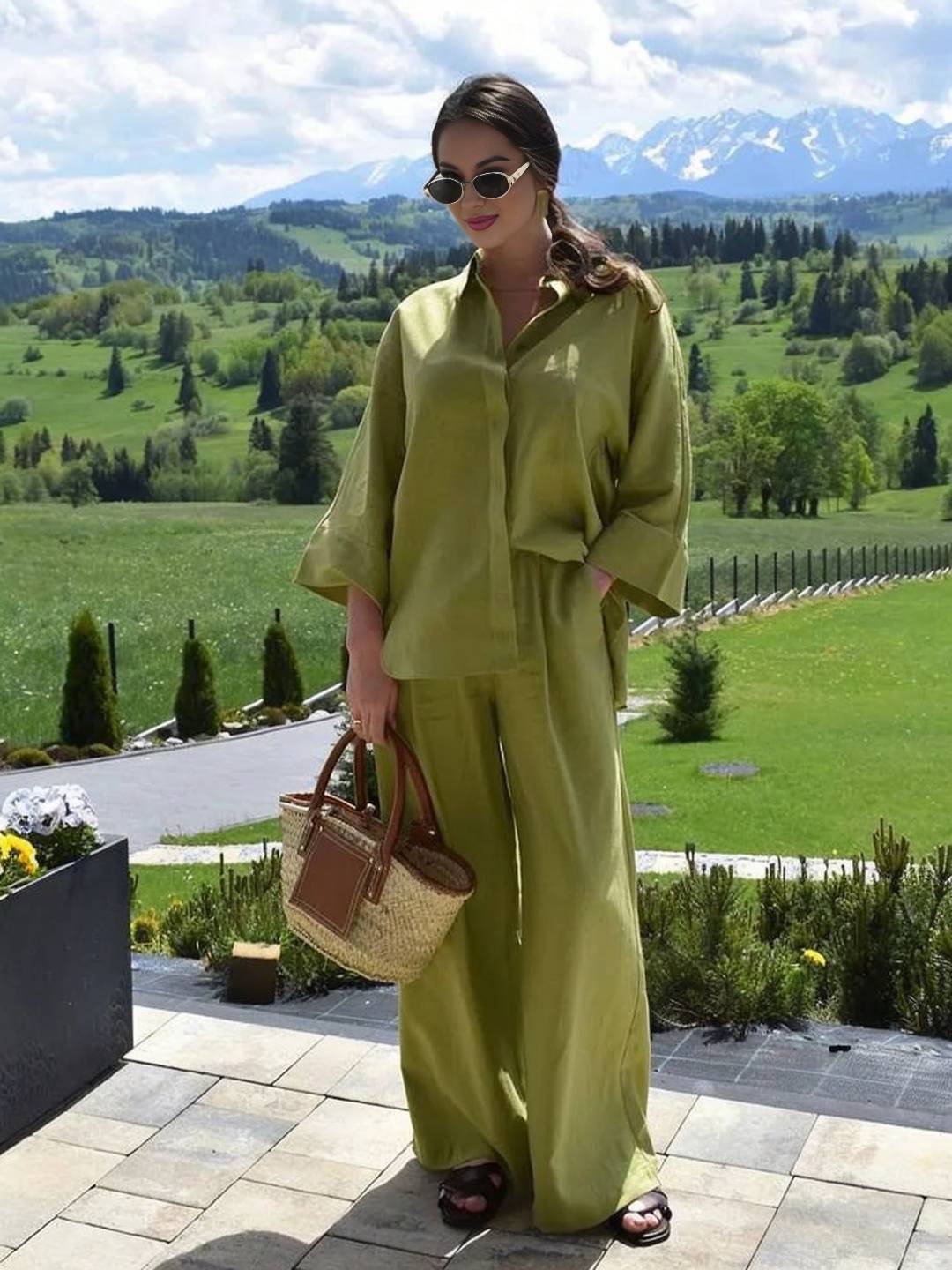 Completo Uomo Camicia Ampia e Pantaloni Larghi Tessuto Leggero - Vesarelli