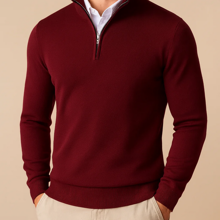 Maglione Uomo con Cerniera a Un Quarto Girocollo