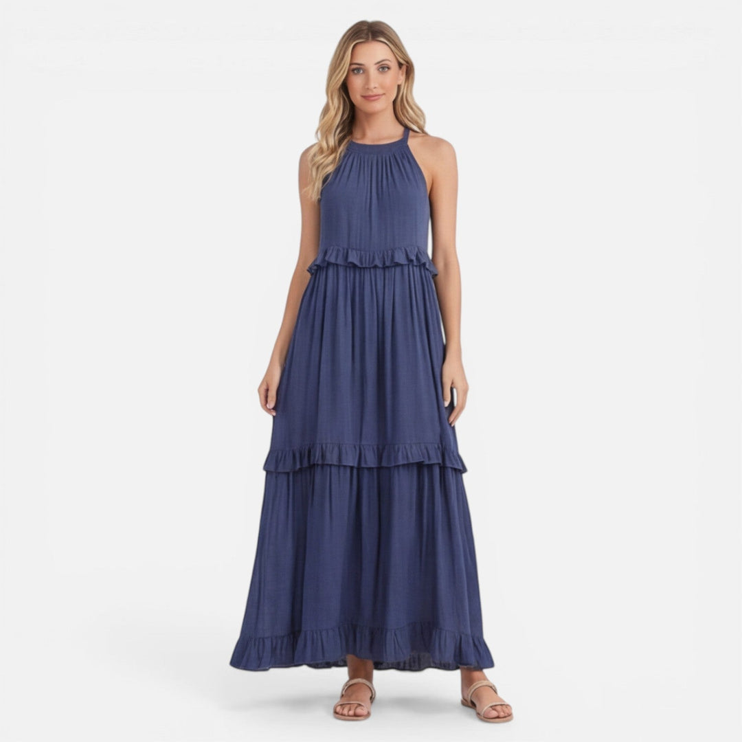 Abito Maxi Donna Leggero Estivo Senza Maniche a Balze