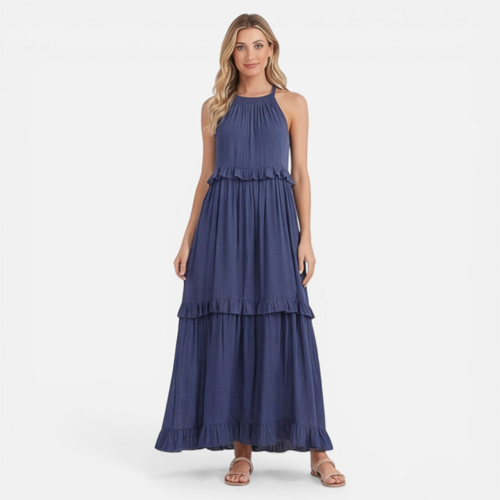 Abito Maxi Donna Leggero Estivo Senza Maniche a Balze