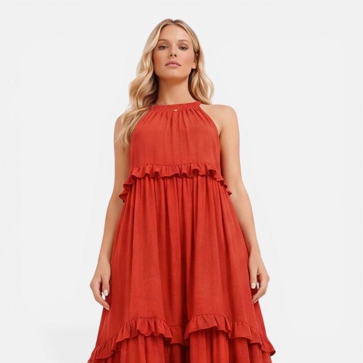 Abito Maxi Donna Leggero Estivo Senza Maniche a Balze