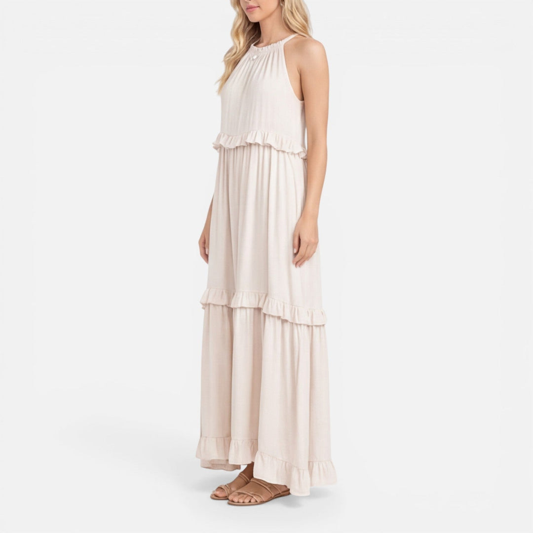 Abito Maxi Donna Leggero Estivo Senza Maniche a Balze