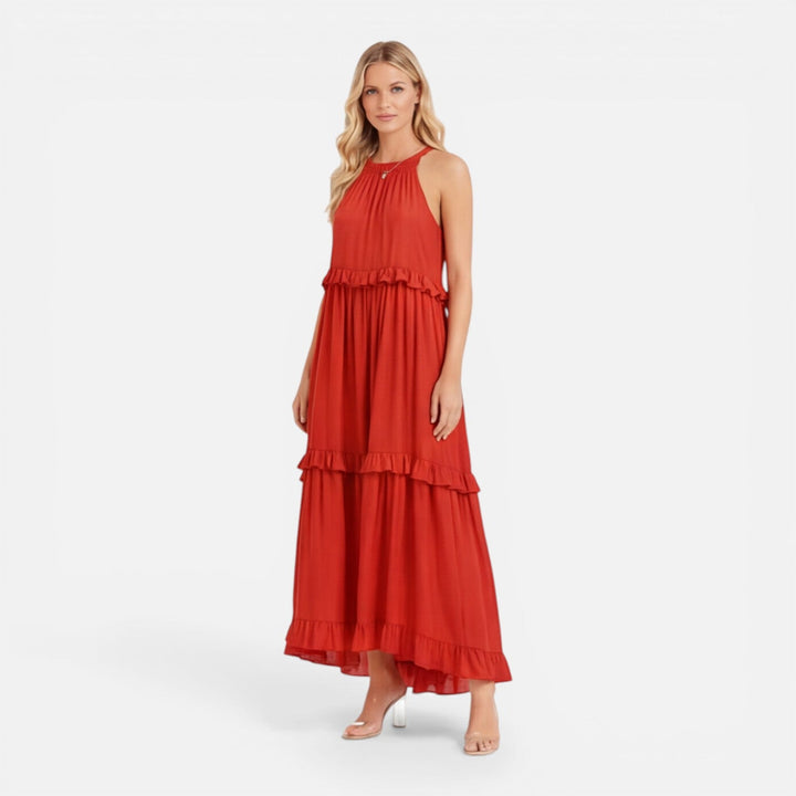 Abito Maxi Donna Leggero Estivo Senza Maniche a Balze