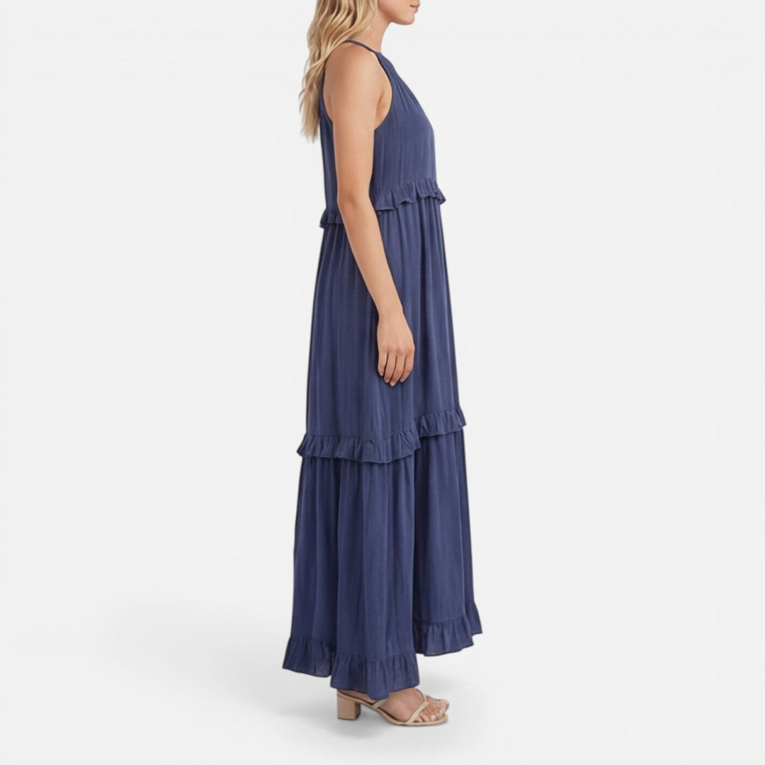 Abito Maxi Donna Leggero Estivo Senza Maniche a Balze