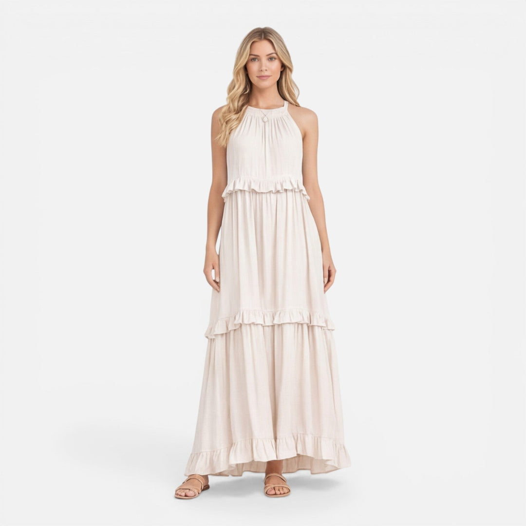 Abito Maxi Donna Leggero Estivo Senza Maniche a Balze - Vesarelli