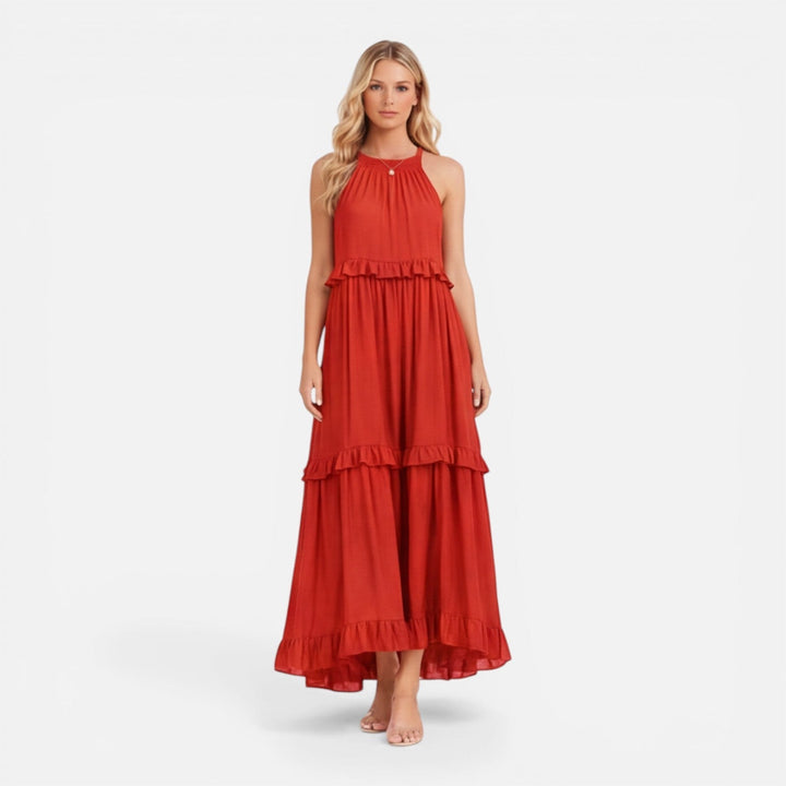 Abito Maxi Donna Leggero Estivo Senza Maniche a Balze