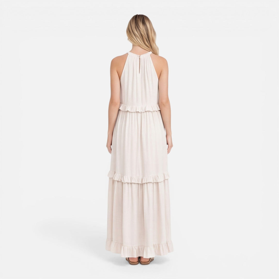 Abito Maxi Donna Leggero Estivo Senza Maniche a Balze
