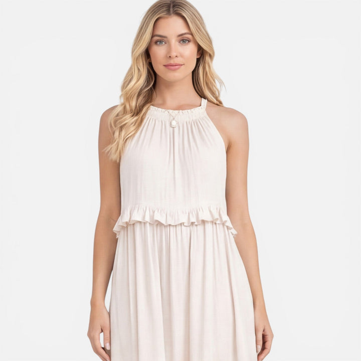 Abito Maxi Donna Leggero Estivo Senza Maniche a Balze
