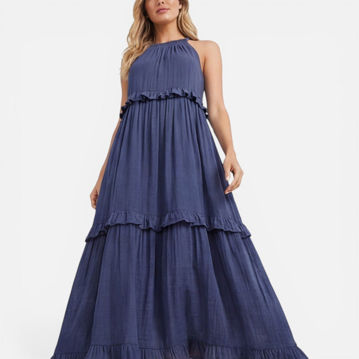 Abito Maxi Donna Leggero Estivo Senza Maniche a Balze