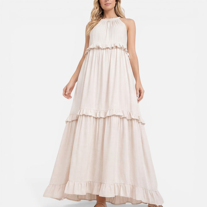 Abito Maxi Donna Leggero Estivo Senza Maniche a Balze