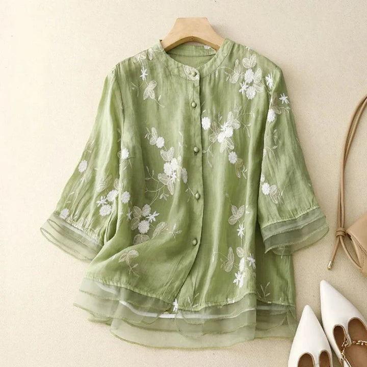 Camicetta Ricamata Donna | Collo alla Coreana & Eleganza Leggera