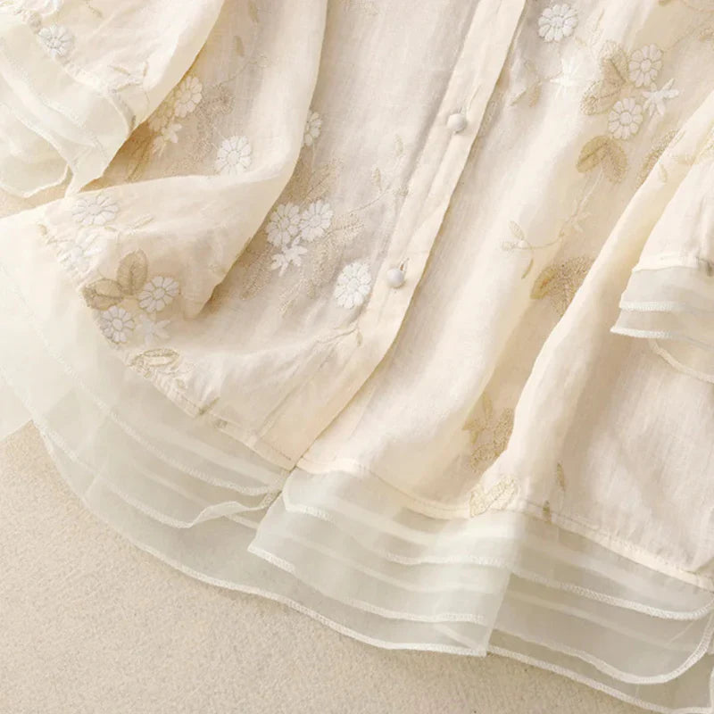 Camicetta Ricamata Donna | Collo alla Coreana & Eleganza Leggera