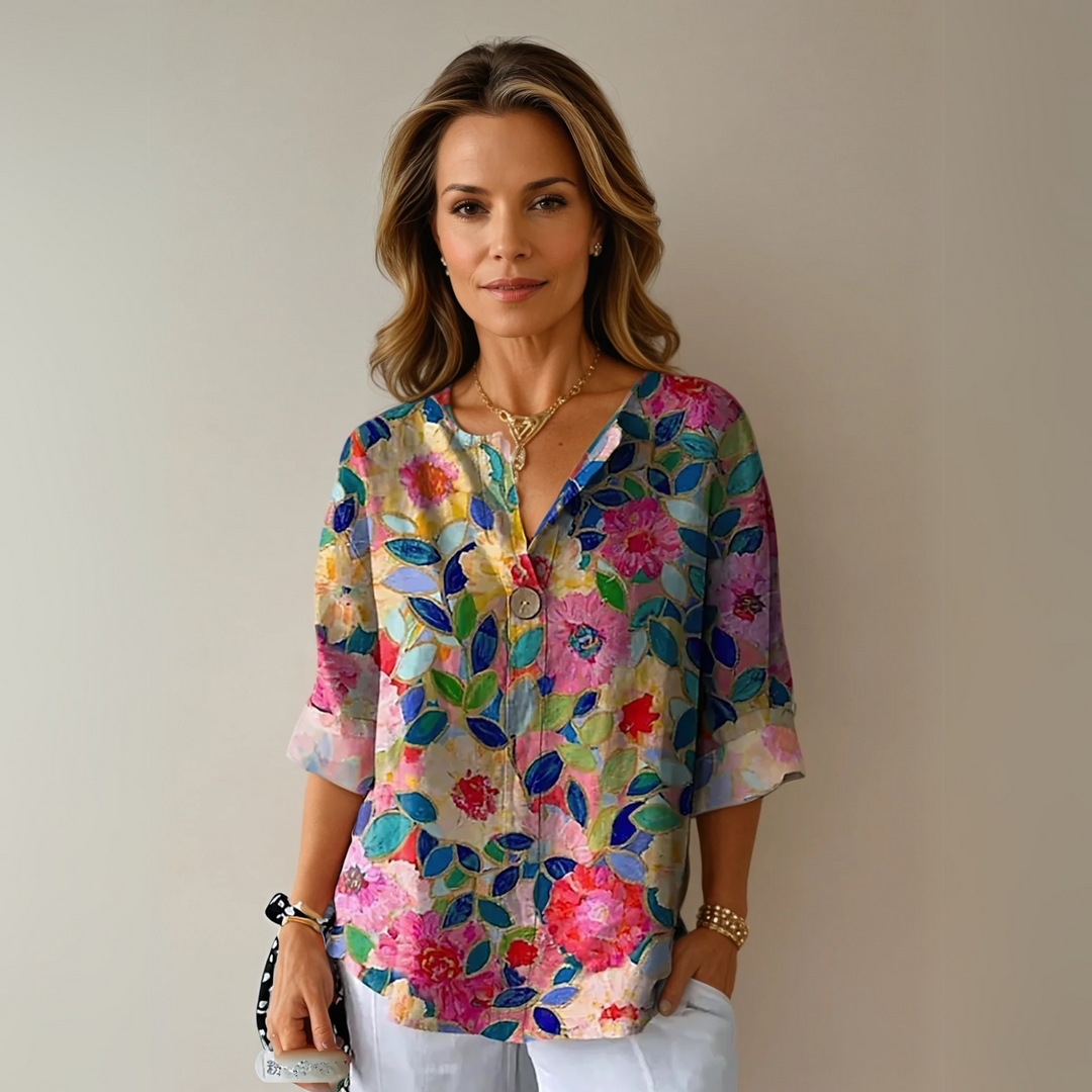 Camicetta Donna in Tessuto Leggero Stampa Floreale Vestibilità - Vesarelli