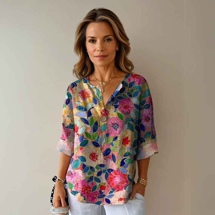 Camicetta Donna in Tessuto Leggero Scollo Classico Manica Corta - Vesarelli