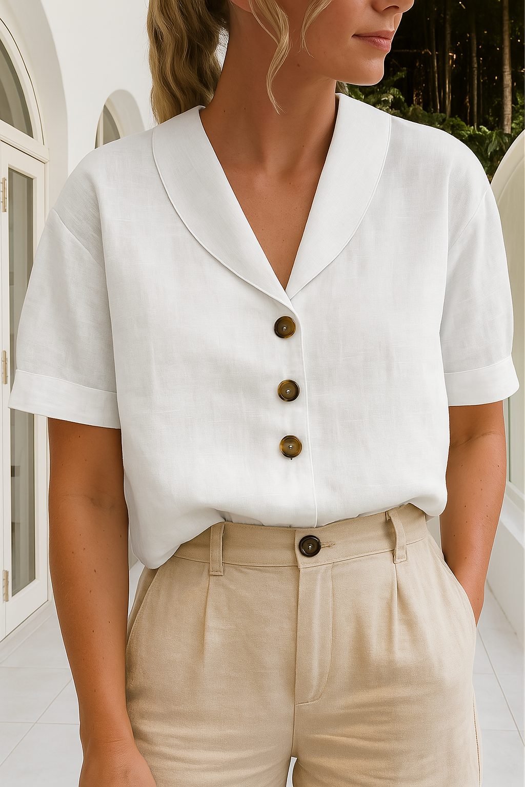 Camicetta Donna Scollo Avvolgente Tessuto Leggero Elegante - Vesarelli