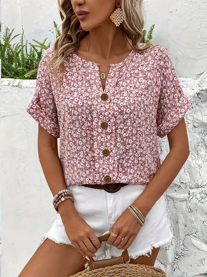 Camicetta da donna elegante con stampa floreale, leggera e versatile per l'estate 4