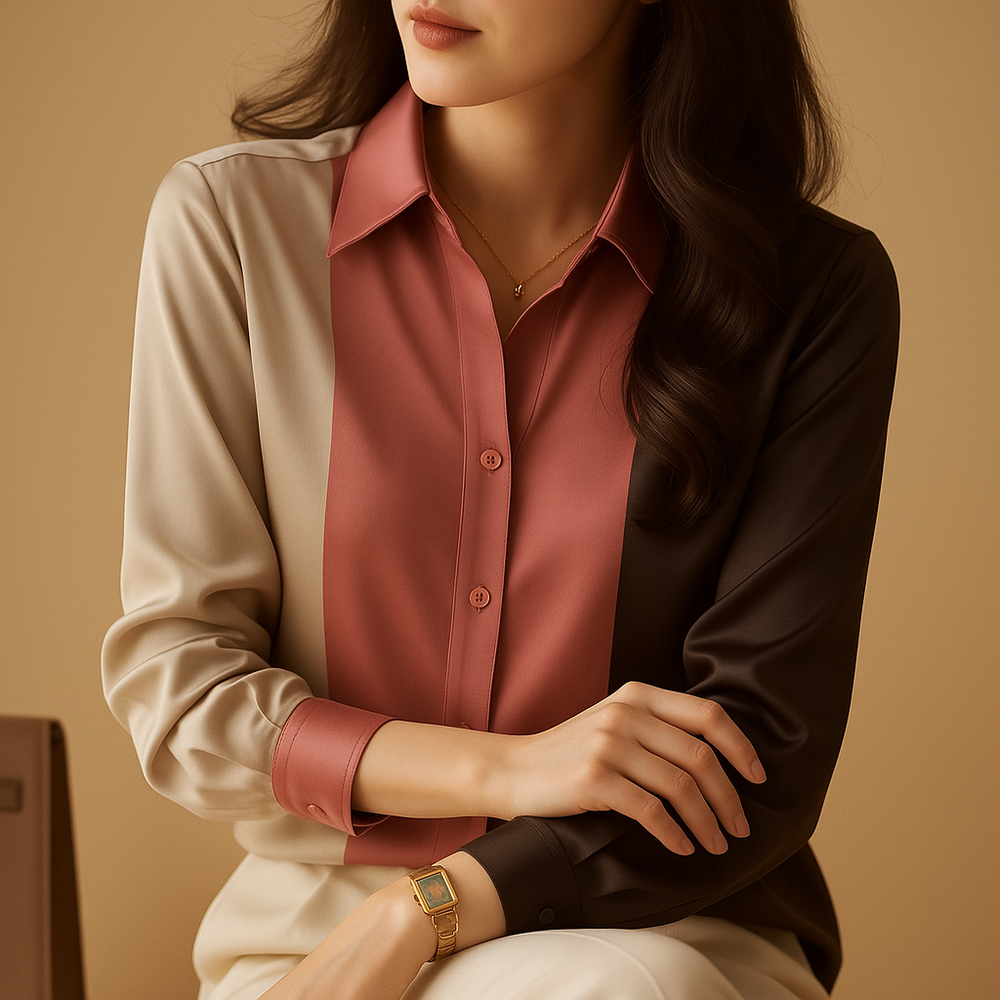 Camicetta da donna in raso con righe patchwork | Giselle 1