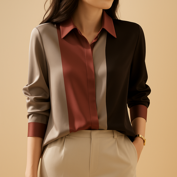 Camicetta da donna in raso con righe patchwork | Giselle 2
