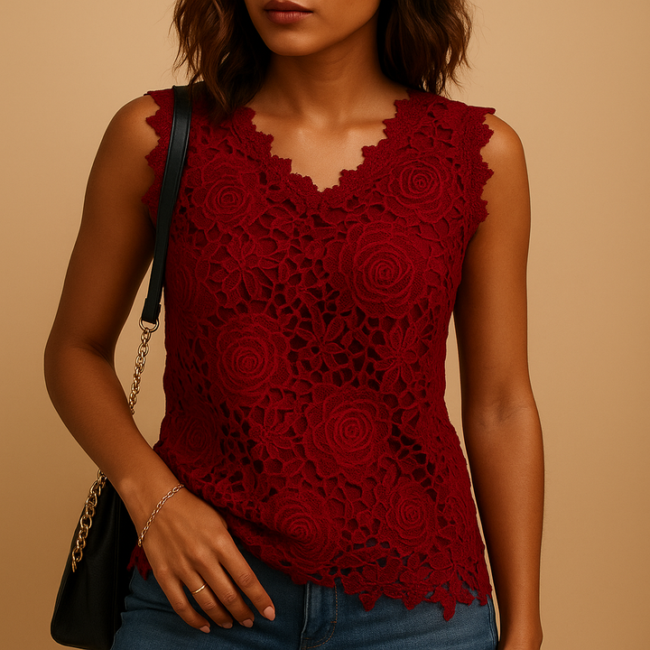 Camicetta in pizzo con scollo tondo da donna | Yara 3