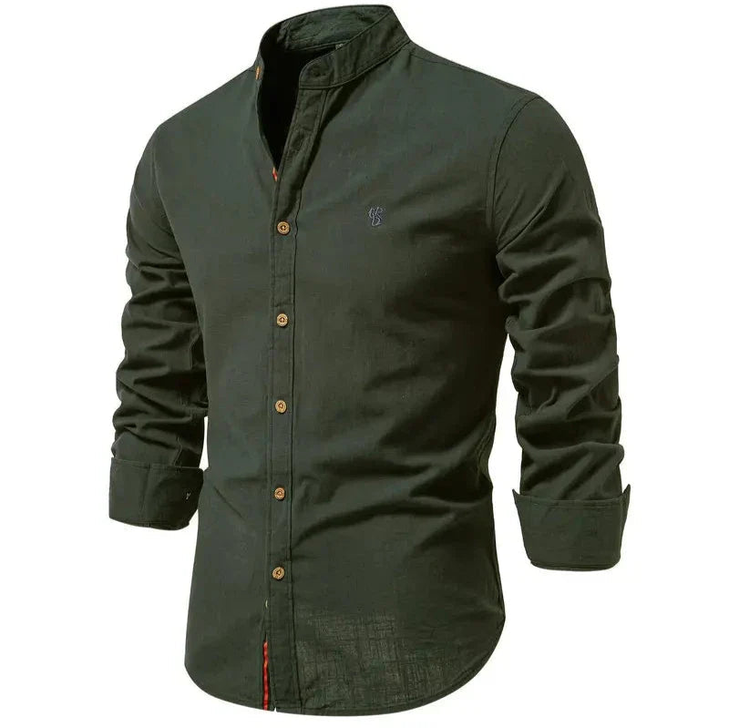 Camicia Uomo Cotone Collo Coreano Vestibilità Regolare - Vesarelli