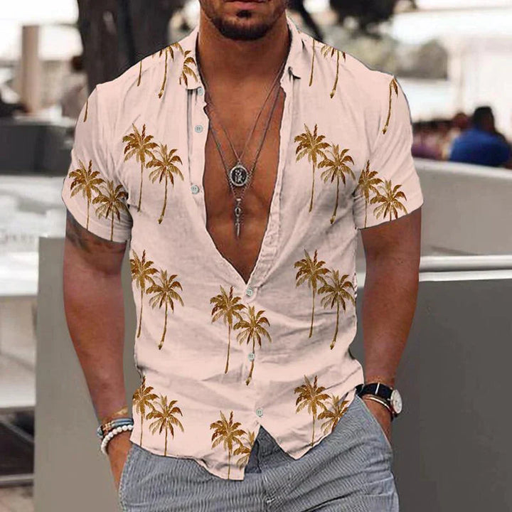 Camicia Uomo Cotone Stampa Palme Vestibilità Regular - Vesarelli