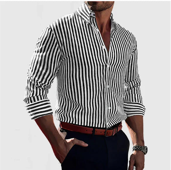 Camicia a Righe Eleganti Uomo | Colletto Strutturato & Silhouette Slanciata