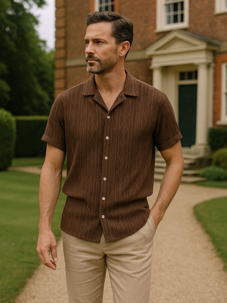 Camicia Uomo da Campo Trama Testurizzata Colletto Aperto - Vesarelli