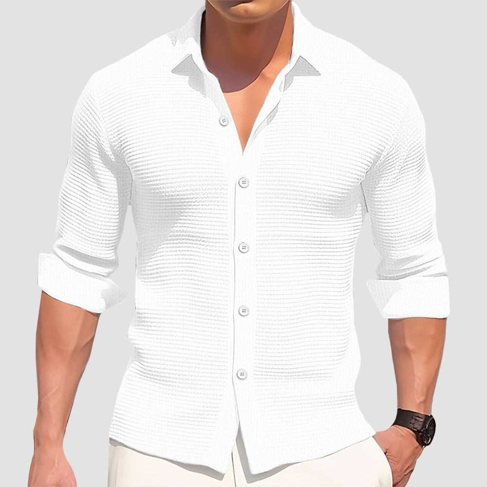 Camicia Uomo Cotone Trama Testurizzata Vestibilità Classica - Vesarelli