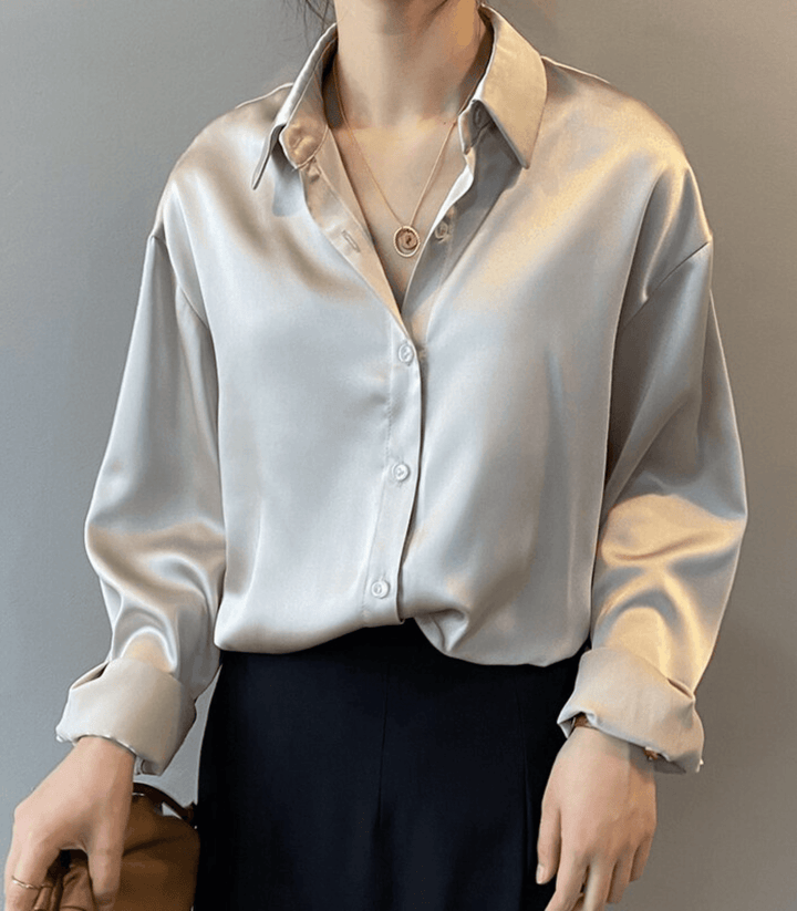 Camicia Donna Effetto Luminoso Bottoni Raffinati Elegante - Vesarelli